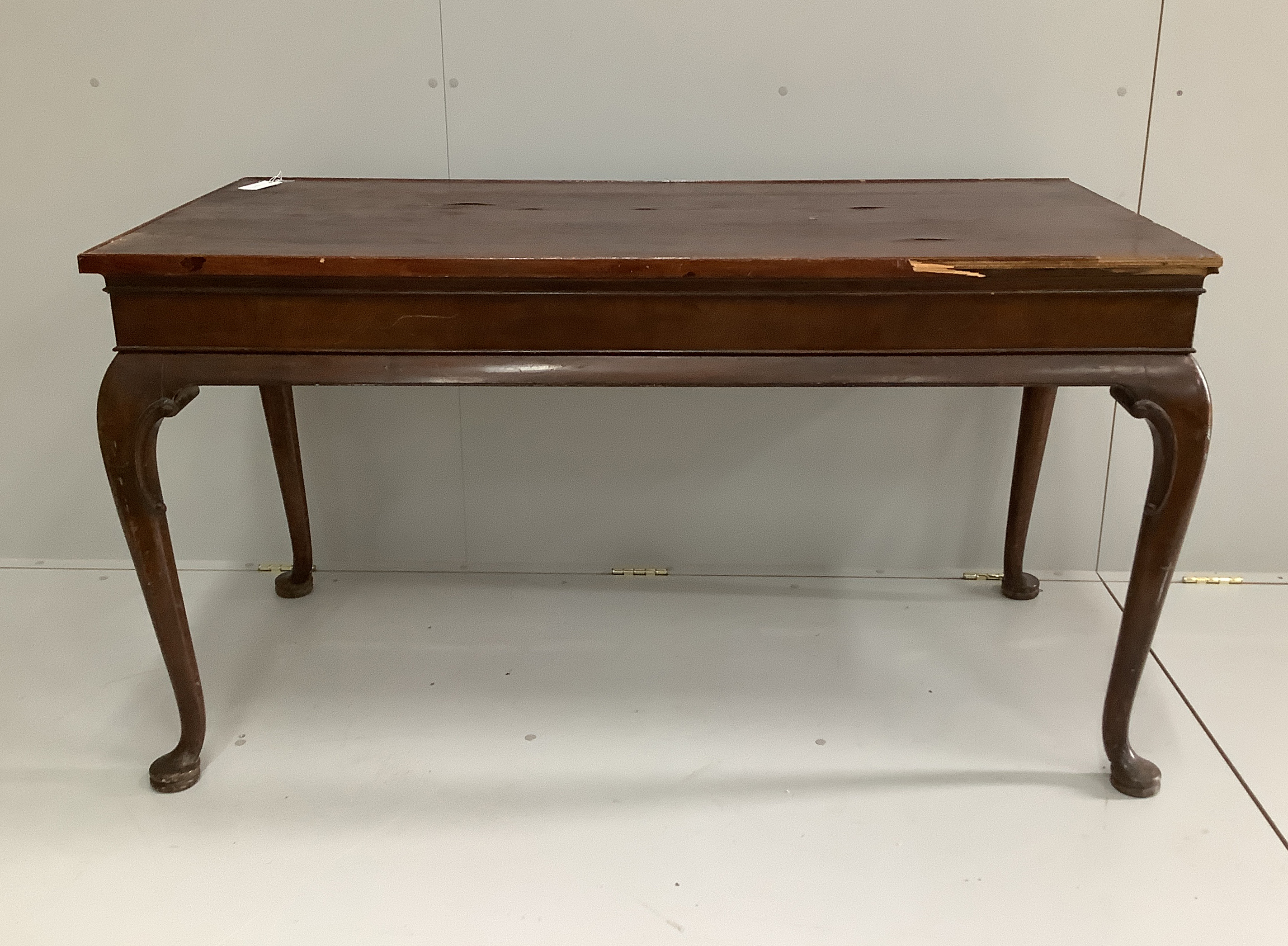 A Queen Anne revival rectangular oak and walnut centre table, adapted from a stand, width 139cm, depth 66cm, height 76cm